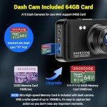 1080P FHD Dash Cam with Night Vision & 64GB Card
