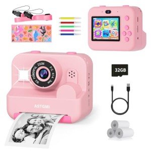Kids Instant Print Selfie Camera - Pink 1080P HD