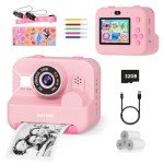 Kids Instant Print Selfie Camera - Pink 1080P HD