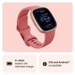 Fitbit Versa 4 Smartwatch - GPS, Pink Sand/Copper Rose