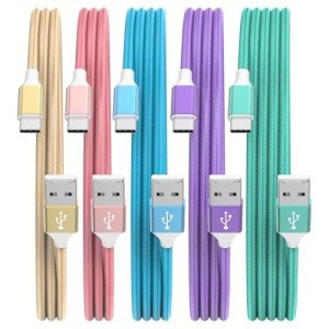 5-Pack Fast Charging USB C Cable Set