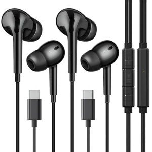 USB C Headphones with Mic & Controls - 2 Pack
