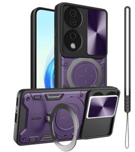 Honor 90/X7b Case with Metal Stand and Lens Protector