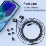 USB C Headphones with Mic & Controls - 2 Pack
