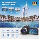 8K Video Camera with 18X Zoom and Flip Screen
