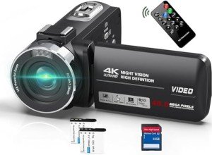 4K Video Camera with Night Vision and Touchscreen