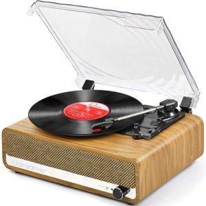 Vintage Bluetooth Record Player with Speakers and USB