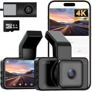 RoadZ 4K/2K Dual Dash Cam with GPS and 64GB Card