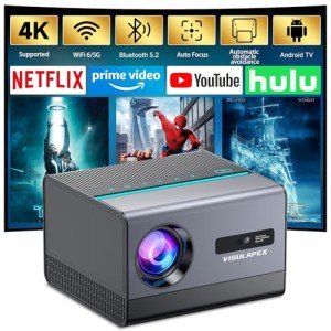 Smart Projector with WiFi, Bluetooth, & 4K Support