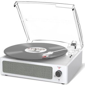 Vintage Vinyl Record Player with Built-in Speaker