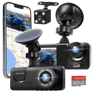 TOPGOOSE 3-Channel FHD 1080P Dash Cam Bundle