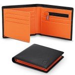 Slim RFID Blocking Leather Wallet for Men - Black & Orange