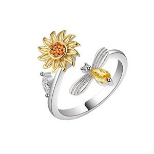 Sunflower Fidget Ring for Anxiety Relief - Silver