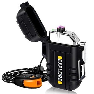Electric Lighter Rechargeable USB, Electronic Plasma Arc Lighter Windproof and Waterproof for Hiking, Camping, Outdoor, Survival, Tactical, EDC Gear, Gifts for Him Men (Black)