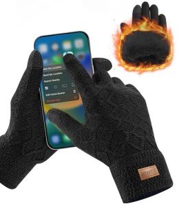 HIYATO Touchscreen Winter Knit Gloves - Black
