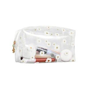 Elionless Large Clear Zipper Pencil Case - Daisy White