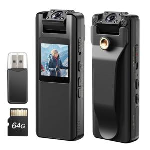 64GB HD BodyCam + OLED Screen & Rotatable Lens
