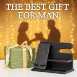 Wood Phone Docking Station with Key Holder and Wallet Stand