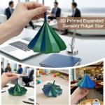 Expanded Sensory Fidget Star, 3D Printed Fidget Toys for Adults Kids, 17cm Fractal Sensory Fidget Star with Handle, Hexagon Spiral Sensory Toy for Stress Relief, Christmas Stocking Stuffers Gadgets