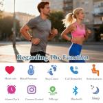 kcrnw Fitness Tracker Smart Activity Watch with Sleep Monitor Heart Rate Blood Pressure Step Calorie Counter Sports Mode IP67 Waterproof Smartwatch for Android iOS Kids Women Men (Black)