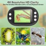 1000X Handheld Digital Microscope for Kids - 4K 2.0" Screen, Rechargeable Mini Labster Portable Pocket Scope, Includes Slides Kit - Science Gadget Edu Gift for Children Ages 4-12 (White)