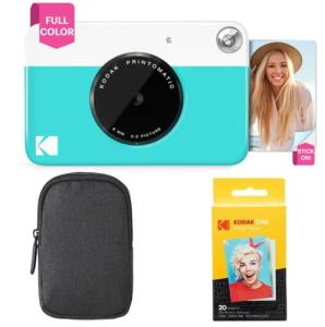 KODAK Printomatic Camera Bundle: Blue + Zink Paper + Deluxe Case