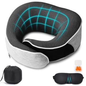 Memory Foam Travel Pillow with Eye Masks & Earplugs