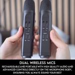 Portable Karaoke Machine with Wireless Microphones & Lights