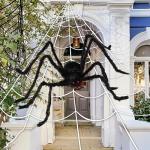 Giant Halloween Spider Decoration with Spider Webs