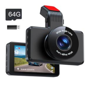 Front Dash Cam 1080P, 170° Wide Angle, 64GB