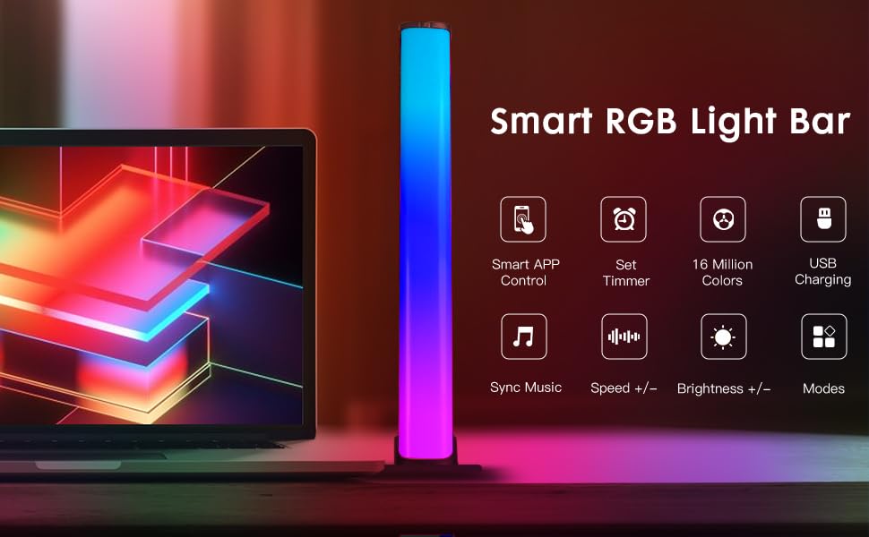Smart RGB LED Light Bar Sync with Music & Remote Control