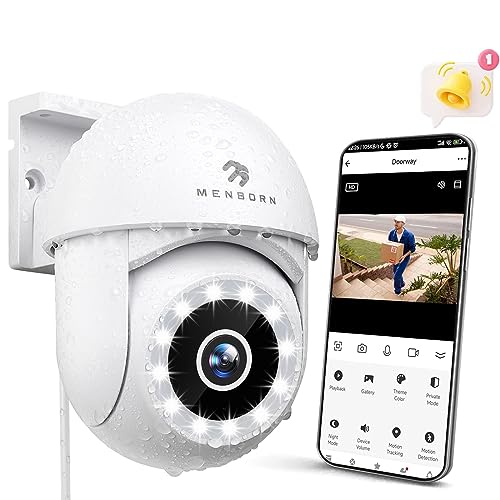 Menborn 2.5K Outdoor Security Cam WiFi 360° Alexa