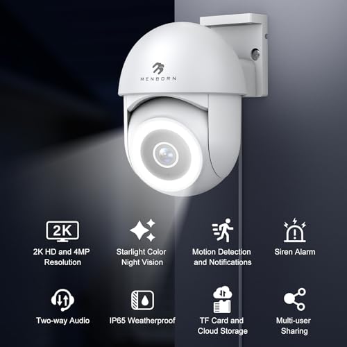 Menborn 2.5K Outdoor Security Cam WiFi 360° Alexa