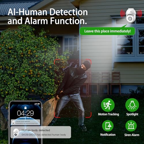 Menborn 2.5K Outdoor Security Cam WiFi 360° Alexa