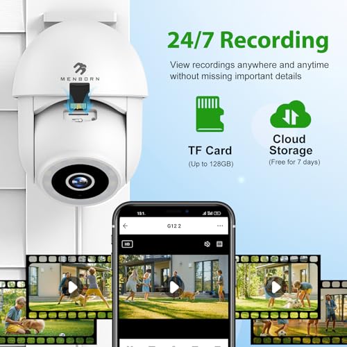 Menborn 2.5K Outdoor Security Cam WiFi 360° Alexa