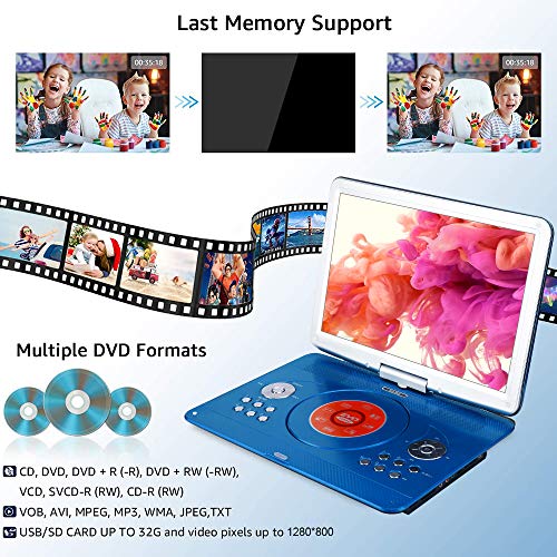 YOOHOO 16.9'' Portable DVD Player with Swivel Screen