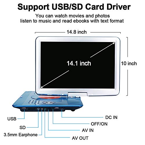 YOOHOO 16.9'' Portable DVD Player with Swivel Screen