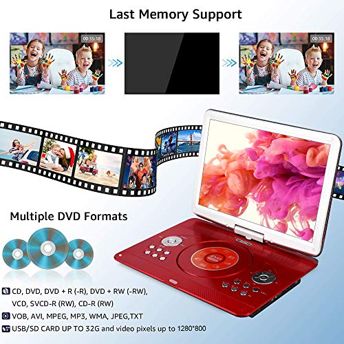 YOOHOO 16.9” Portable DVD Player with Swivel Screen