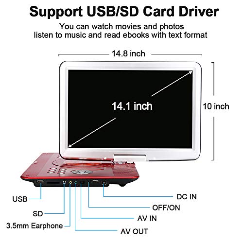 YOOHOO 16.9” Portable DVD Player with Swivel Screen
