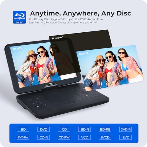 Portable Blu Ray DVD Player with 15.4" HD Screen