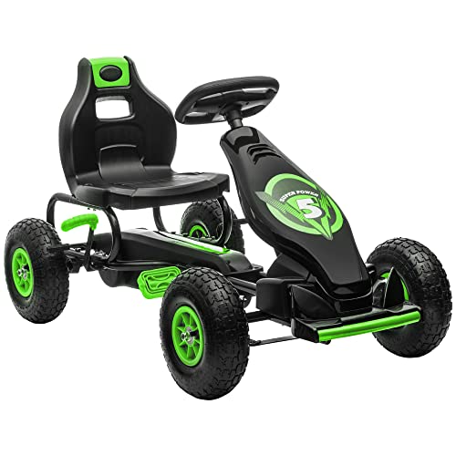 HOMCOM Children Go Kart, Adjustable Seat, Inflatable Tyres - Green