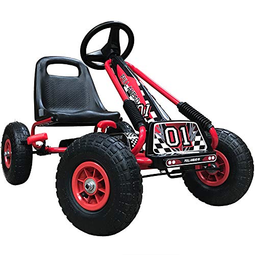 Kiddo Racer Red Go-Kart: Adjustable Seat, Rubber Tyres