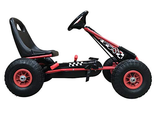 Kiddo Racer Red Go-Kart: Adjustable Seat, Rubber Tyres