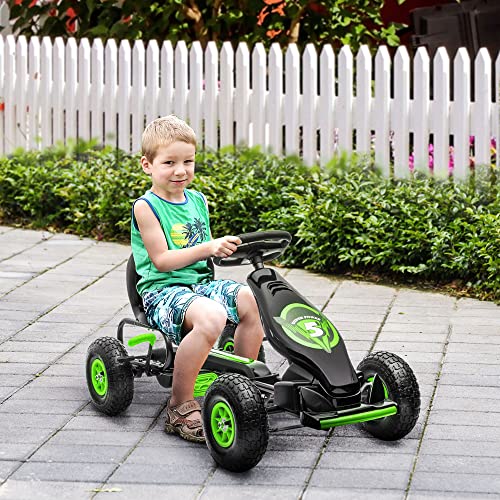 HOMCOM Children Go Kart, Adjustable Seat, Inflatable Tyres - Green