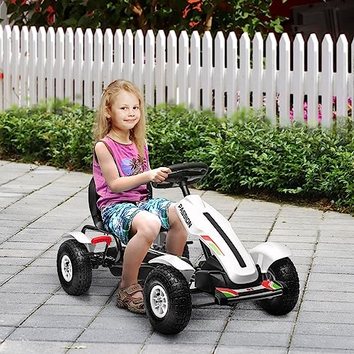 Adjustable Seat Kids Pedal Go Kart - White