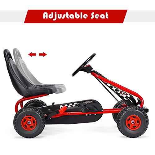 COSTWAY Kids Go Kart: Adjustable Seat, Handbrake - Red