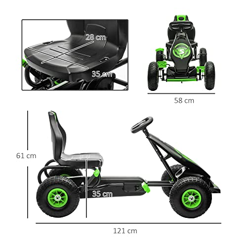 HOMCOM Children Go Kart, Adjustable Seat, Inflatable Tyres - Green