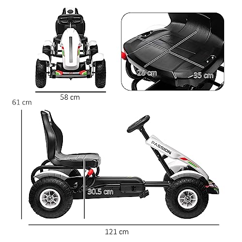 Adjustable Seat Kids Pedal Go Kart - White