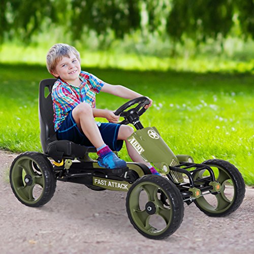 Kids Pedal Go Kart Racer, Adjustable Seat, Green