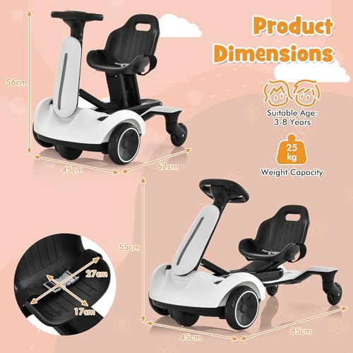 COSTWAY Electric Drift Car - 6V Go Kart for Kids